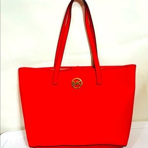 Never Used Michael Kors Red Leather Tote Bag